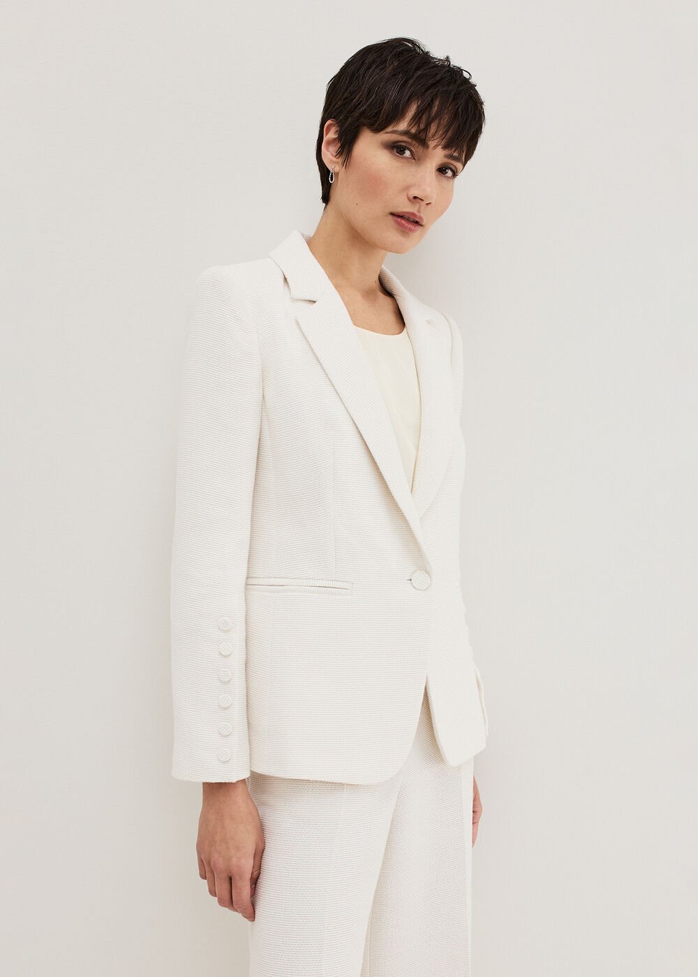 Bridgette Cream Textured Blazer - Ivory
