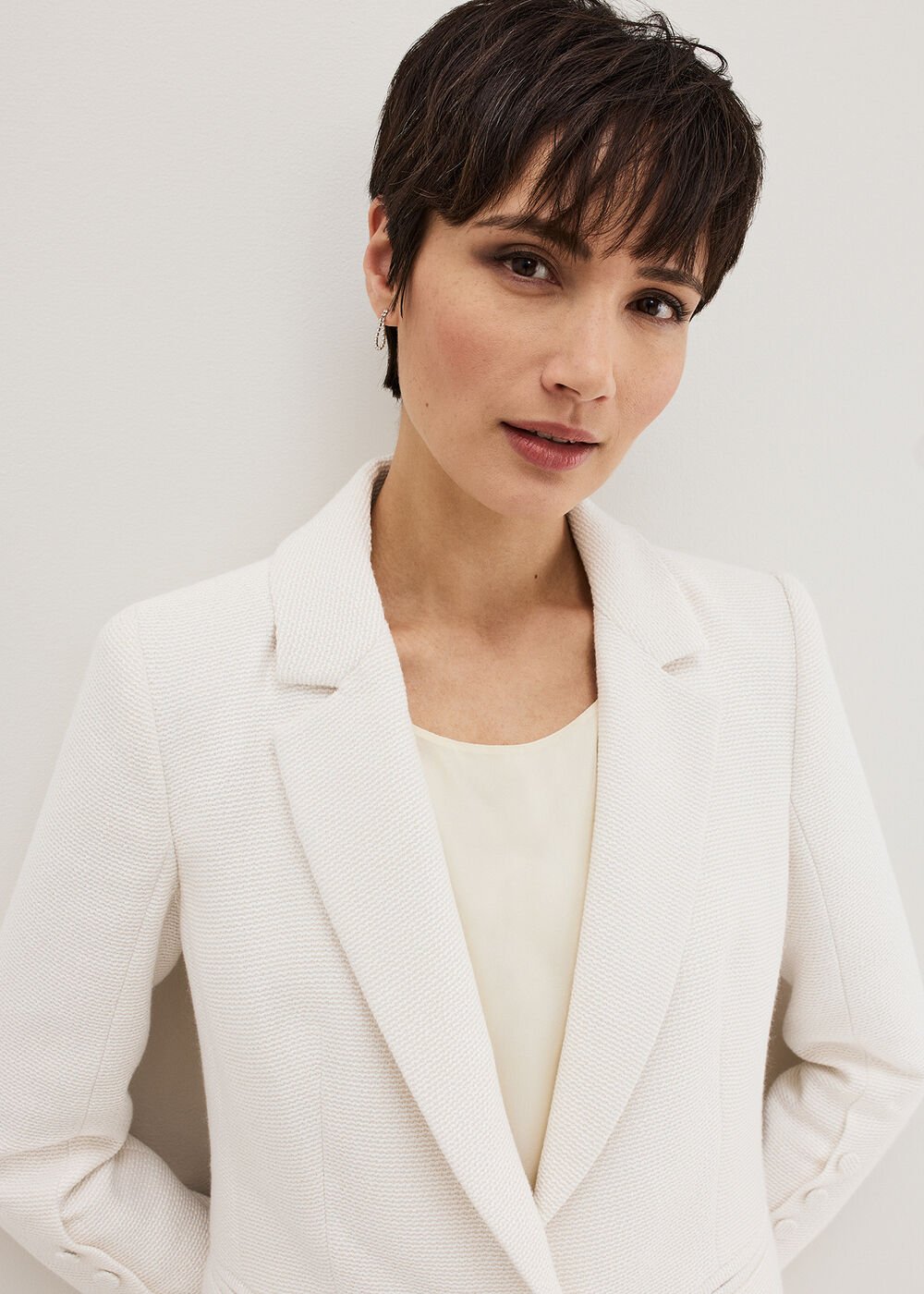 Bridgette Cream Textured Blazer - Ivory