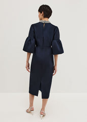 Audrey Jewelled Neck Navy Midi Dress - Navy