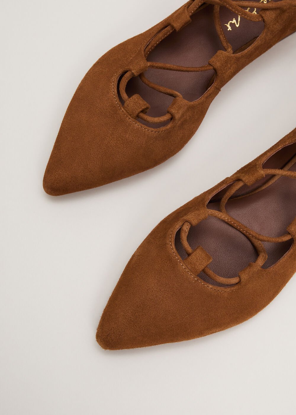 Tan Tie Flat Shoes - Tan