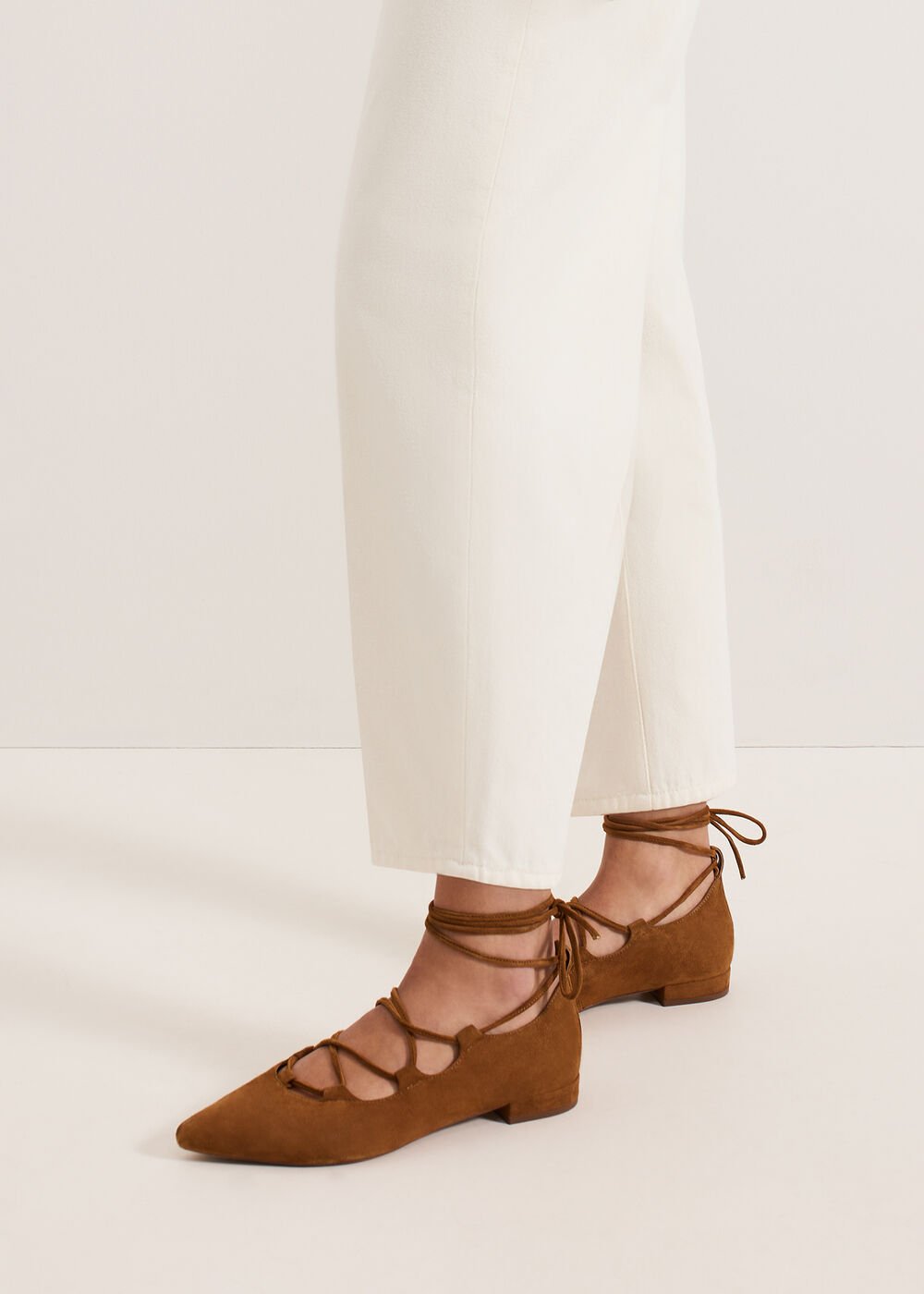 Tan Tie Flat Shoes - Tan