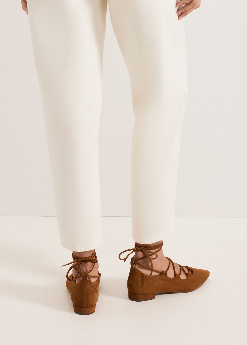 Tan Tie Flat Shoes - Tan