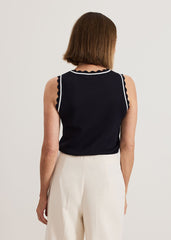 Liz scallop knit Shell Top - Navy/Ivory