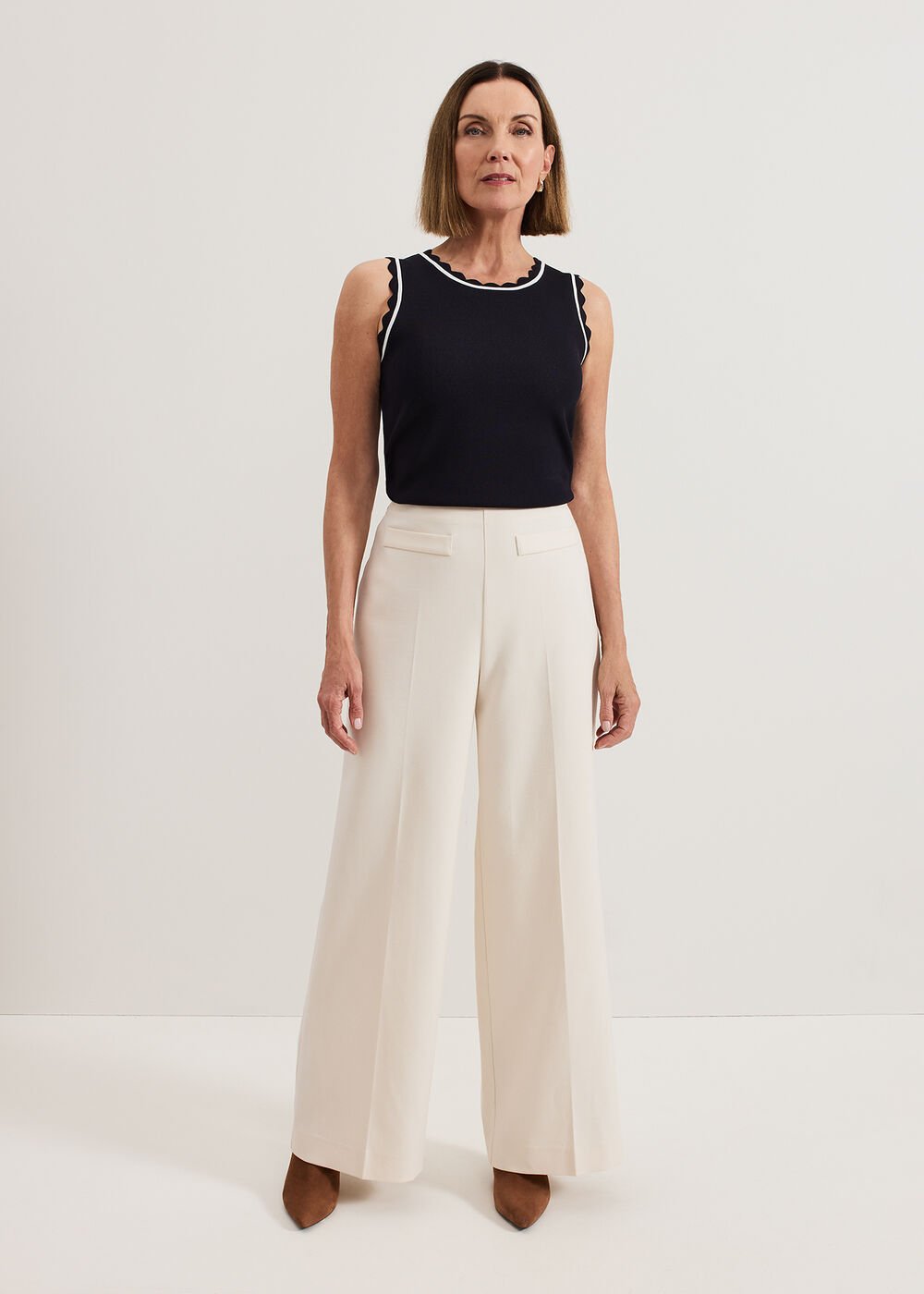 Liz scallop knit Shell Top - Navy/Ivory