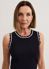 Liz scallop knit Shell Top - Navy/Ivory