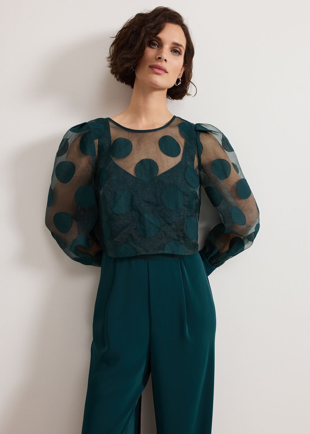 Davina Spot Jumpsuit - Dark Green