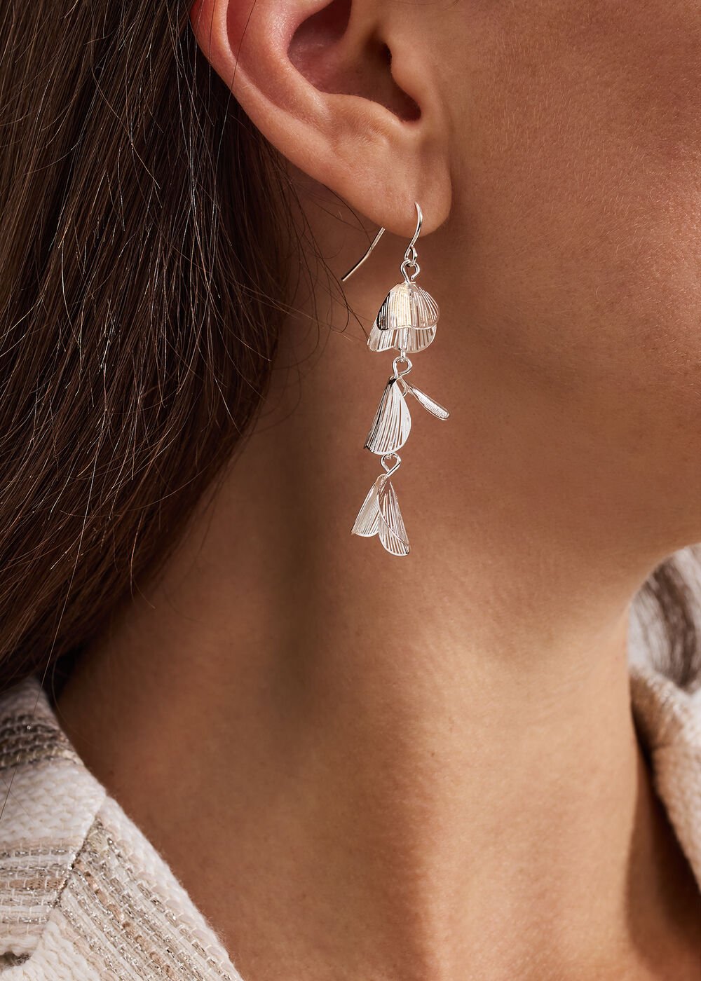 Petal Drop Earrings - Silver