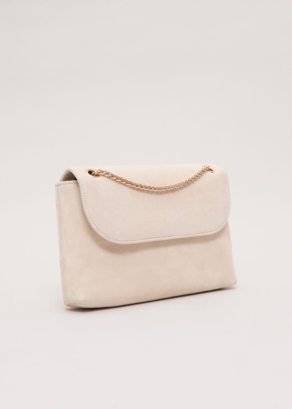Suede Chain Clutch - Neutral