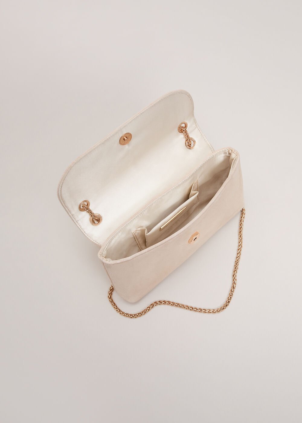 Suede Chain Clutch - Neutral