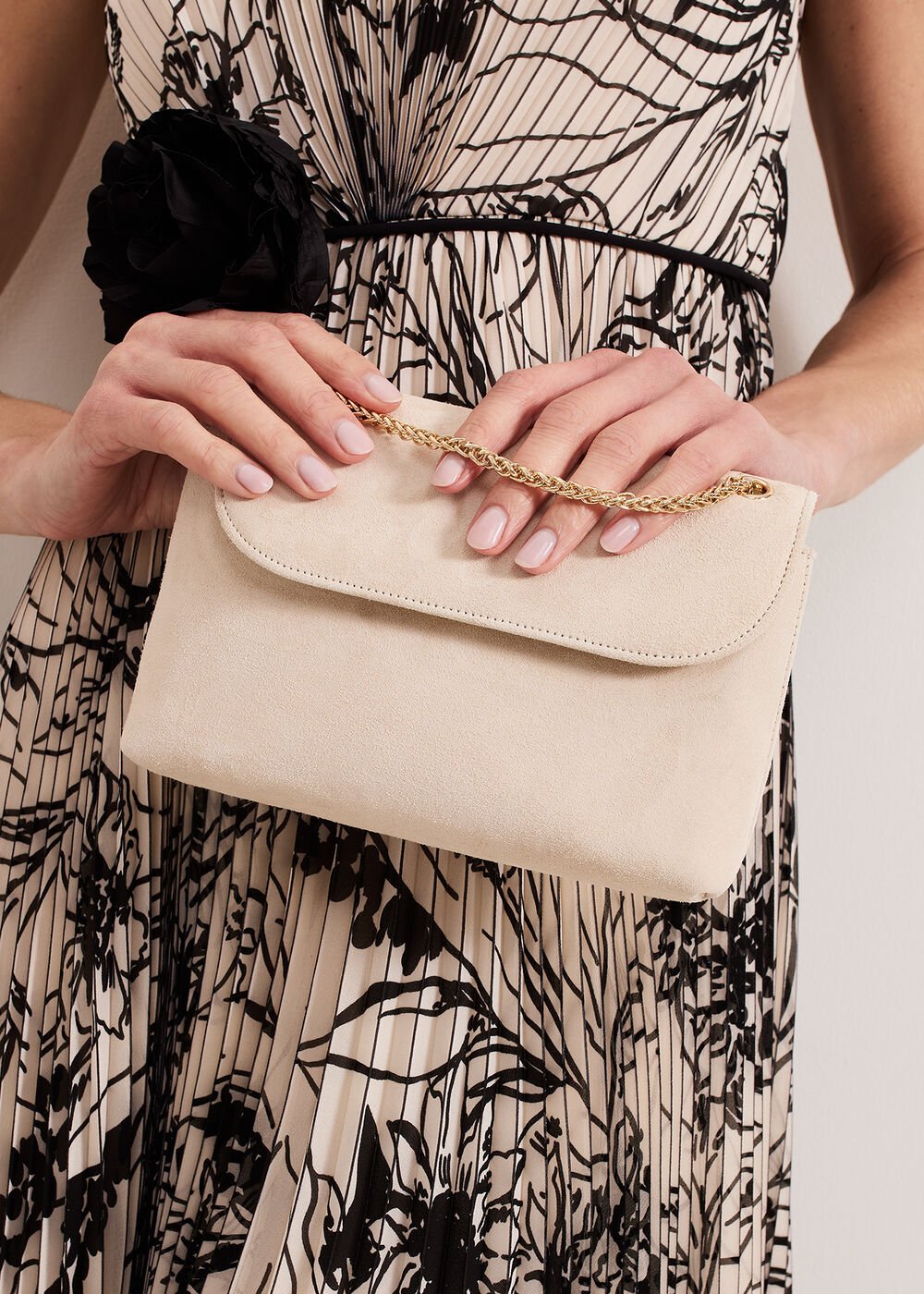 Suede Chain Clutch - Neutral