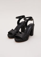 Raffia Platform Sandal - Black