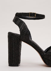 Raffia Platform Sandal - Black