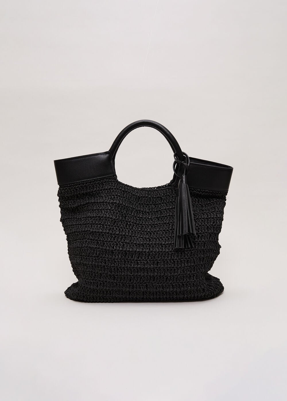 Straw Shopper Bag - Black