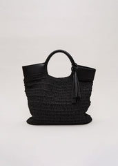 Straw Shopper Bag - Black