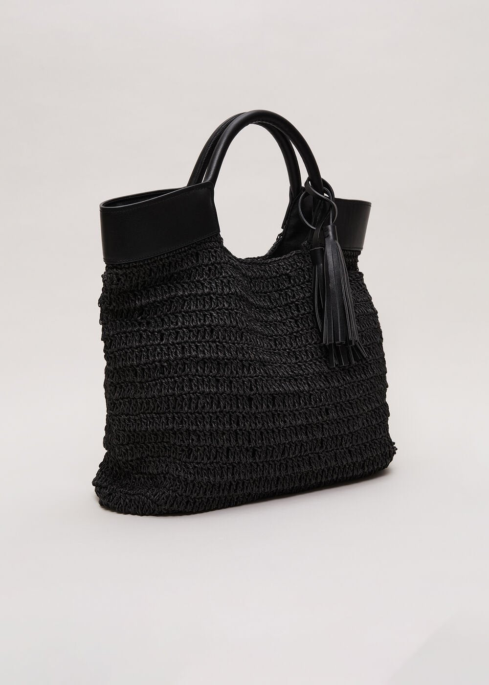 Straw Shopper Bag - Black