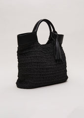 Straw Shopper Bag - Black