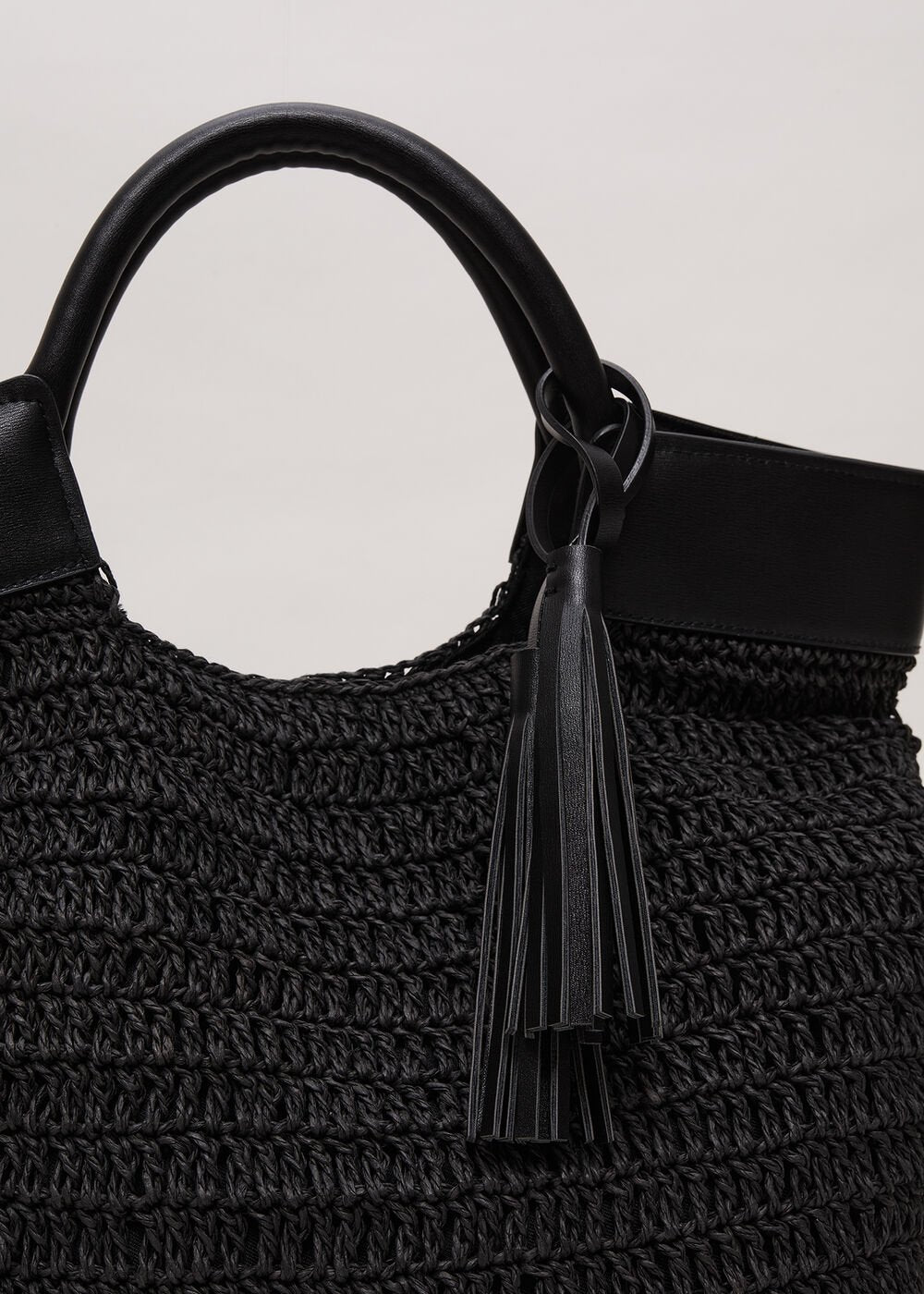 Straw Shopper Bag - Black