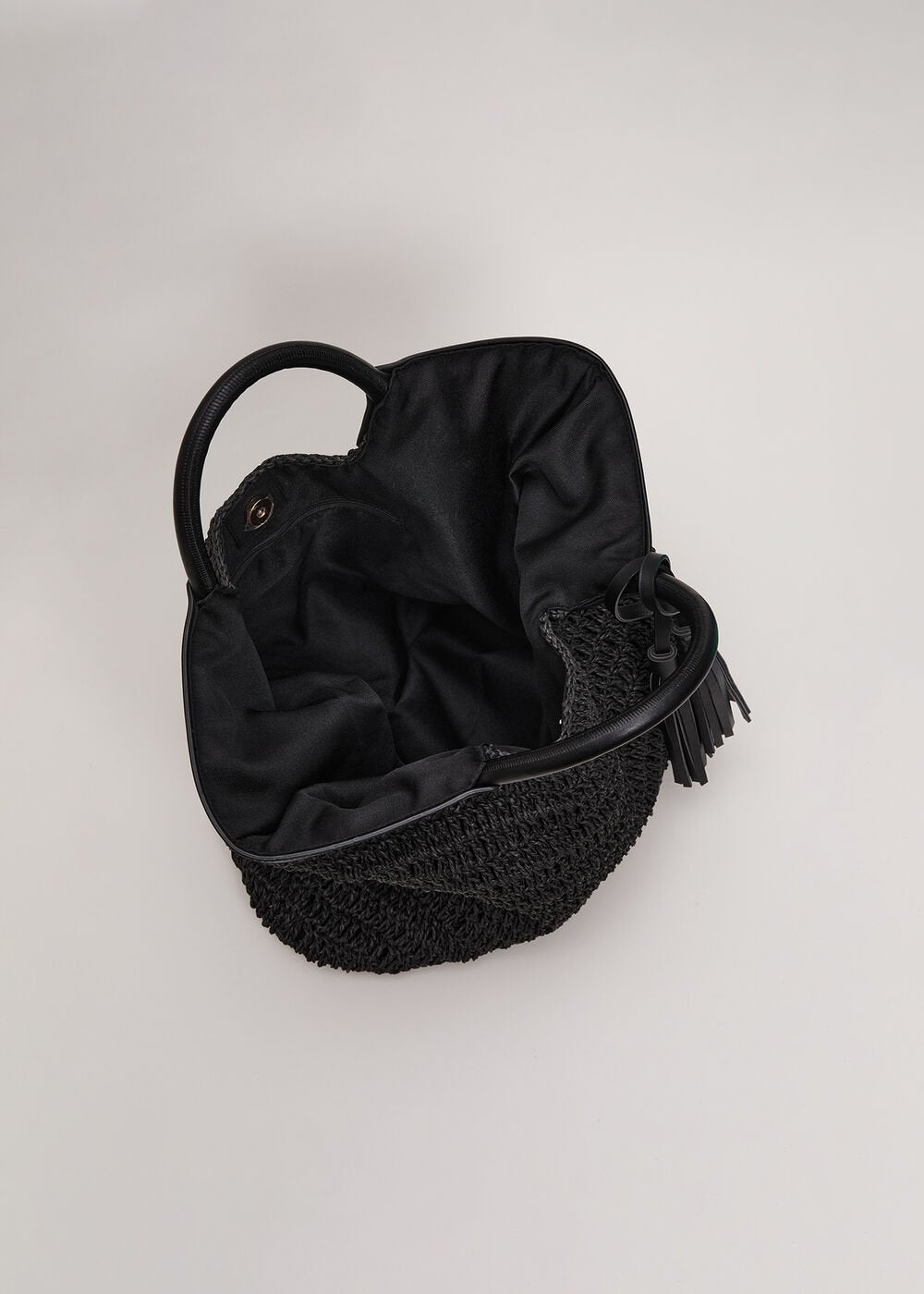 Straw Shopper Bag - Black
