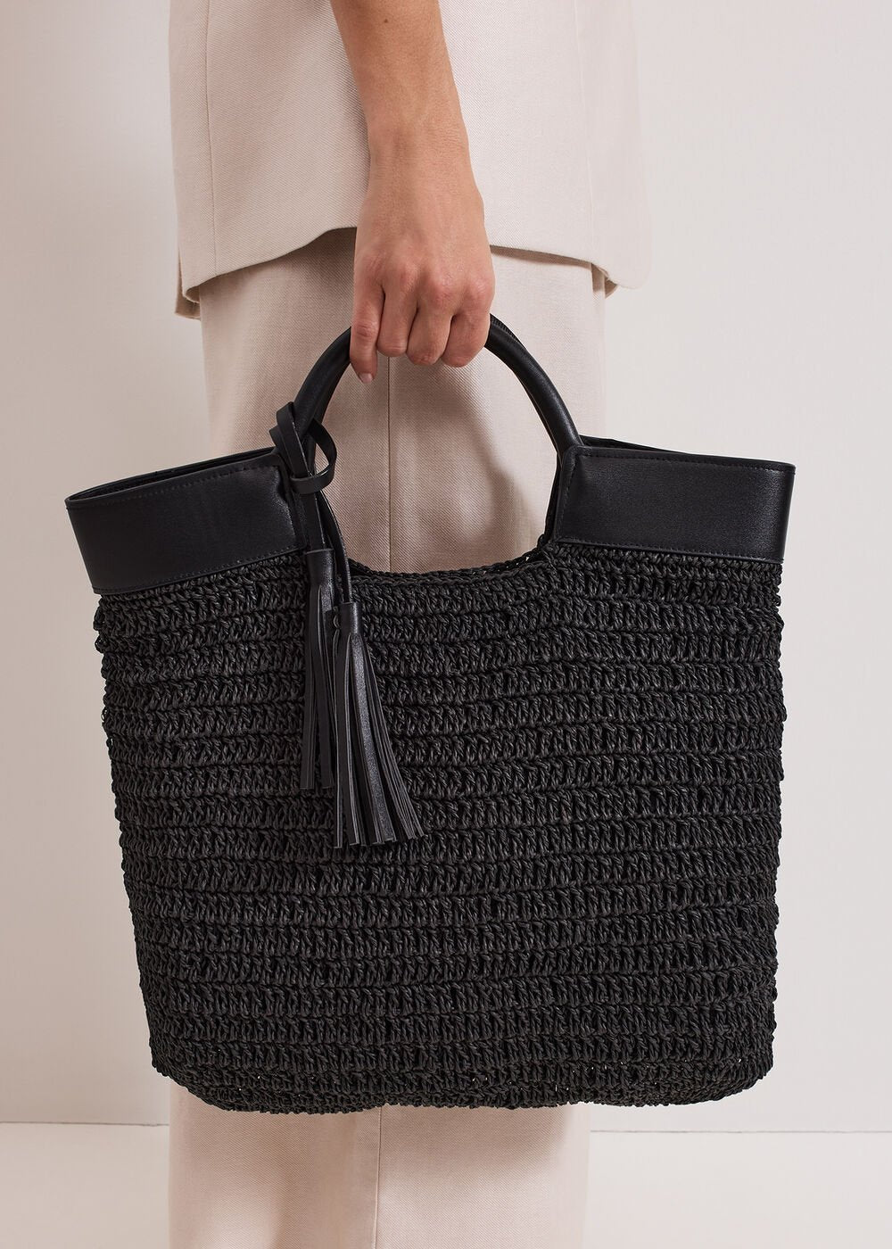 Straw Shopper Bag - Black