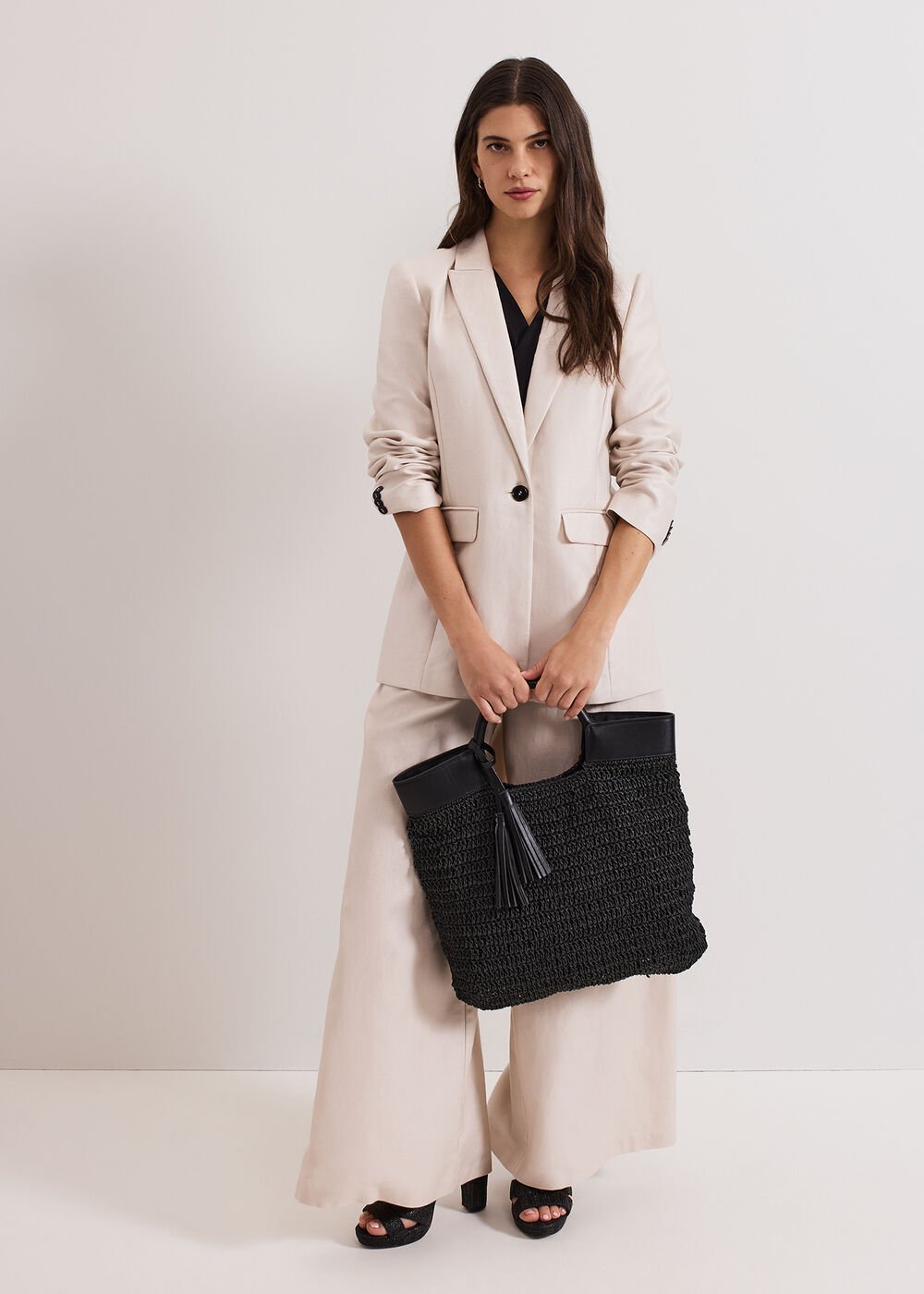 Straw Shopper Bag - Black