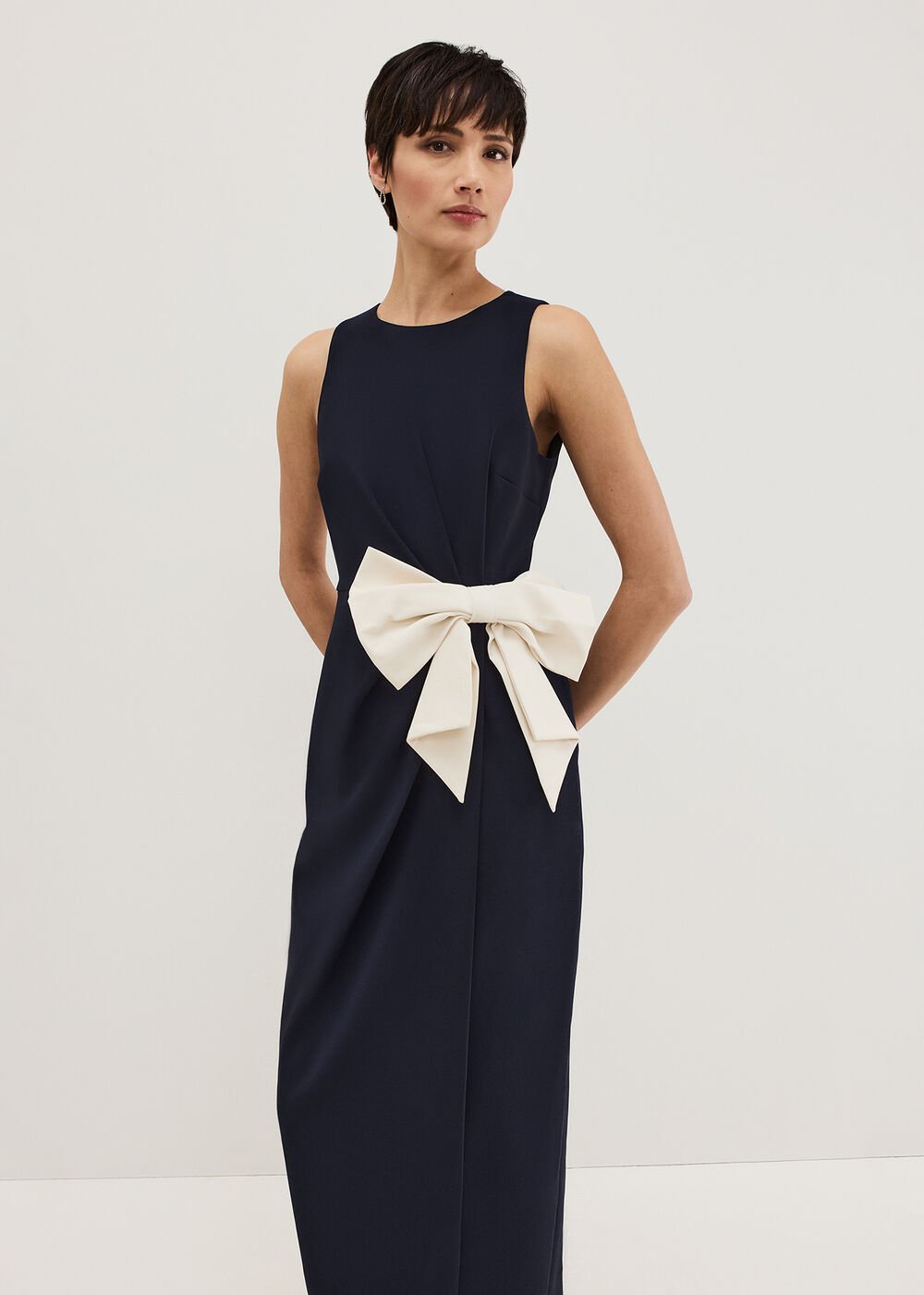 Sophia Navy Bow Midi Dress - Navy/Ivory