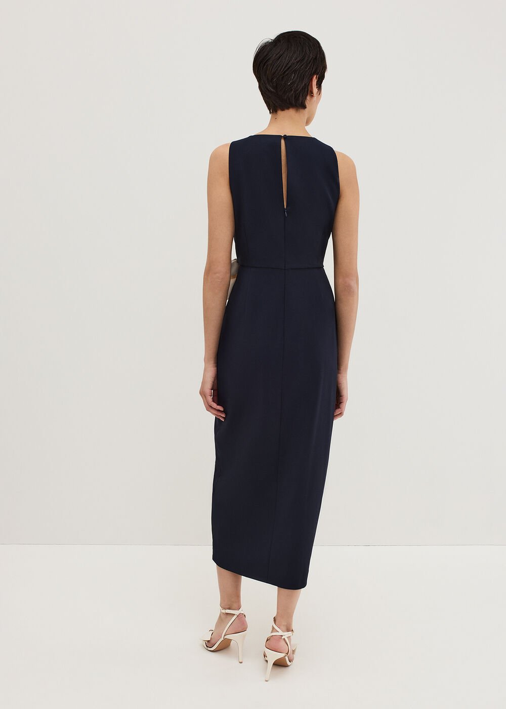 Sophia Navy Bow Midi Dress - Navy/Ivory