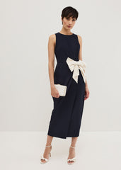 Sophia Navy Bow Midi Dress - Navy/Ivory