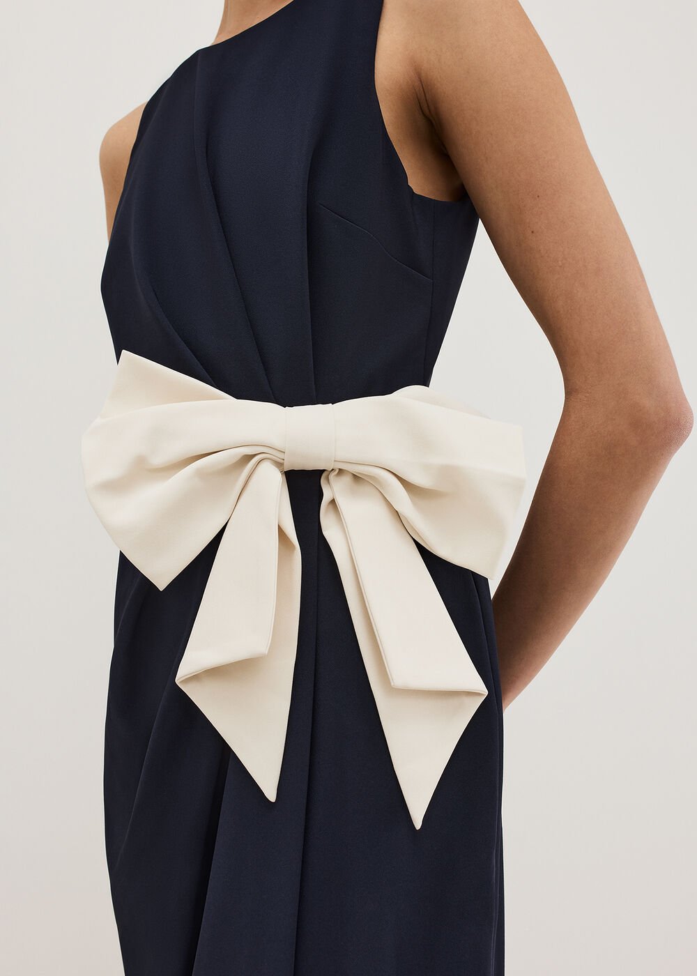 Sophia Navy Bow Midi Dress - Navy/Ivory