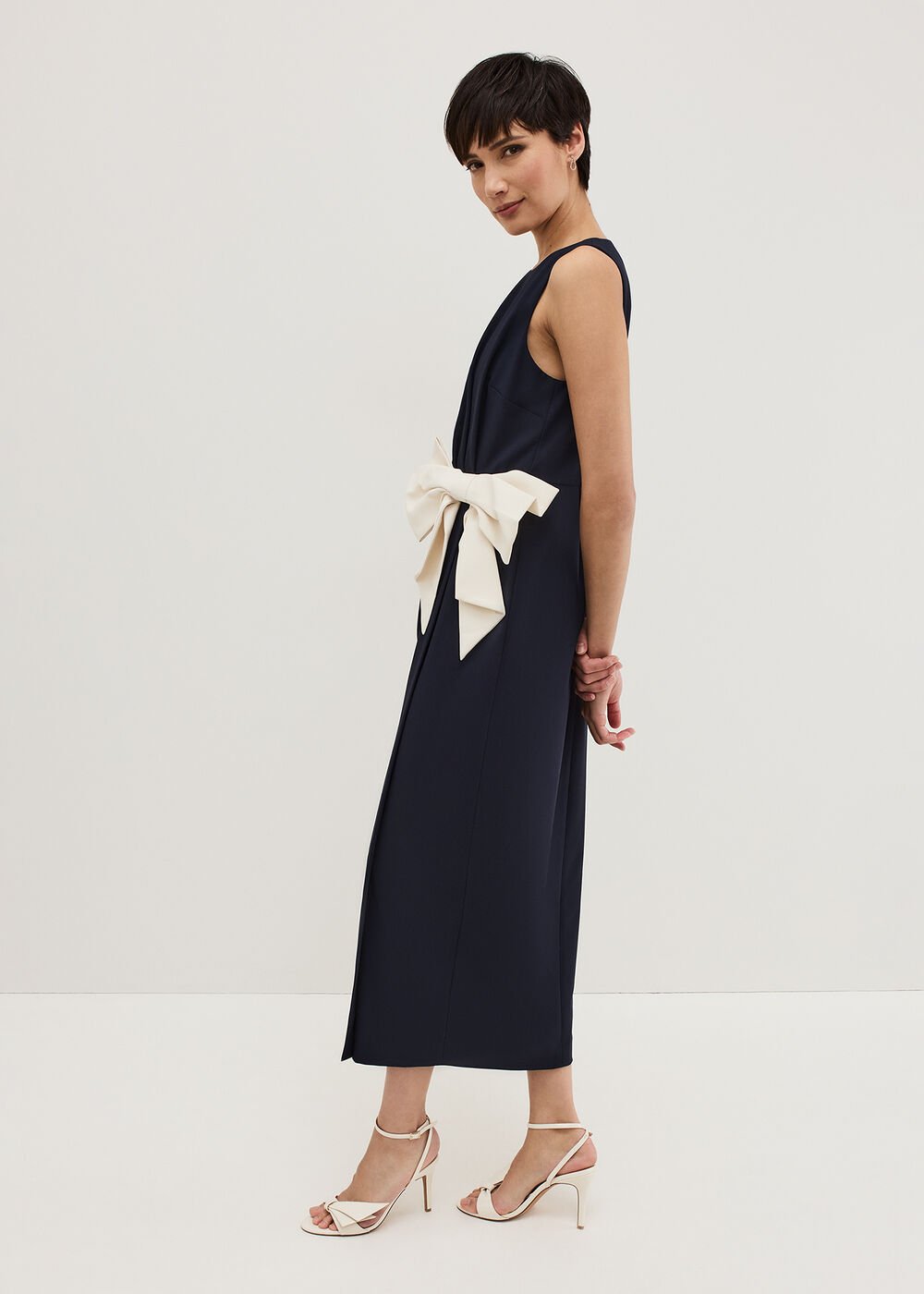 Sophia Navy Bow Midi Dress - Navy/Ivory