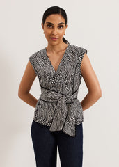 Petite Print Top - Black/Ivory