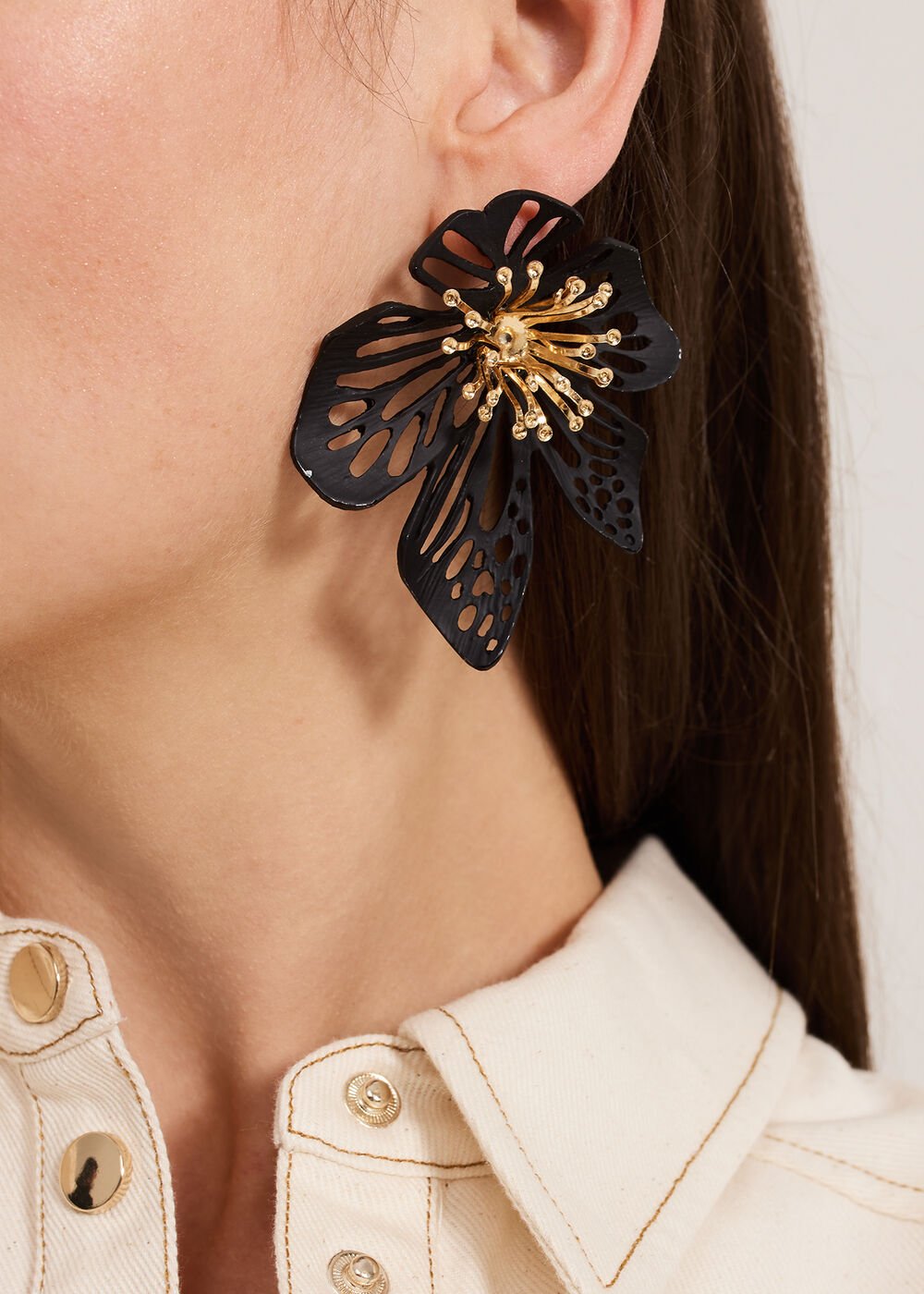 Large Flower Earring - Black