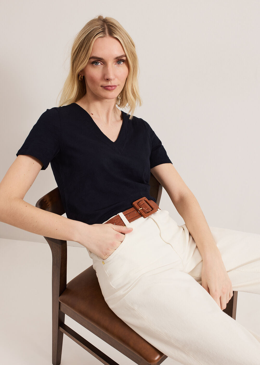 Elspeth Navy V Neck Top - Navy