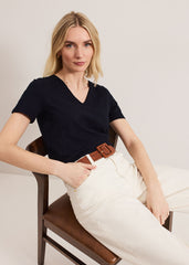 Elspeth Navy V Neck Top - Navy