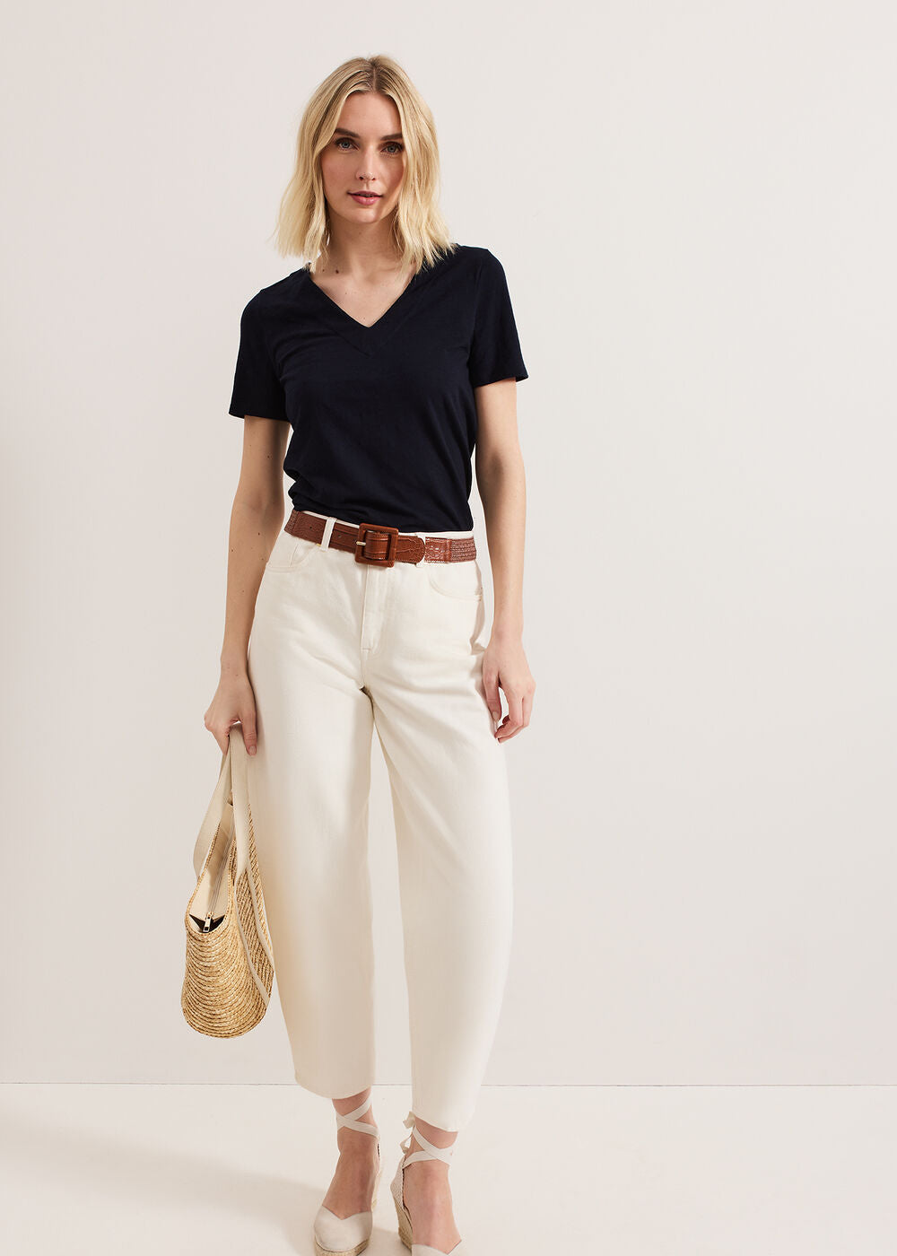 Elspeth Navy V Neck Top - Navy