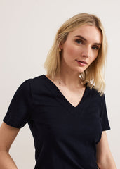 Elspeth Navy V Neck Top - Navy