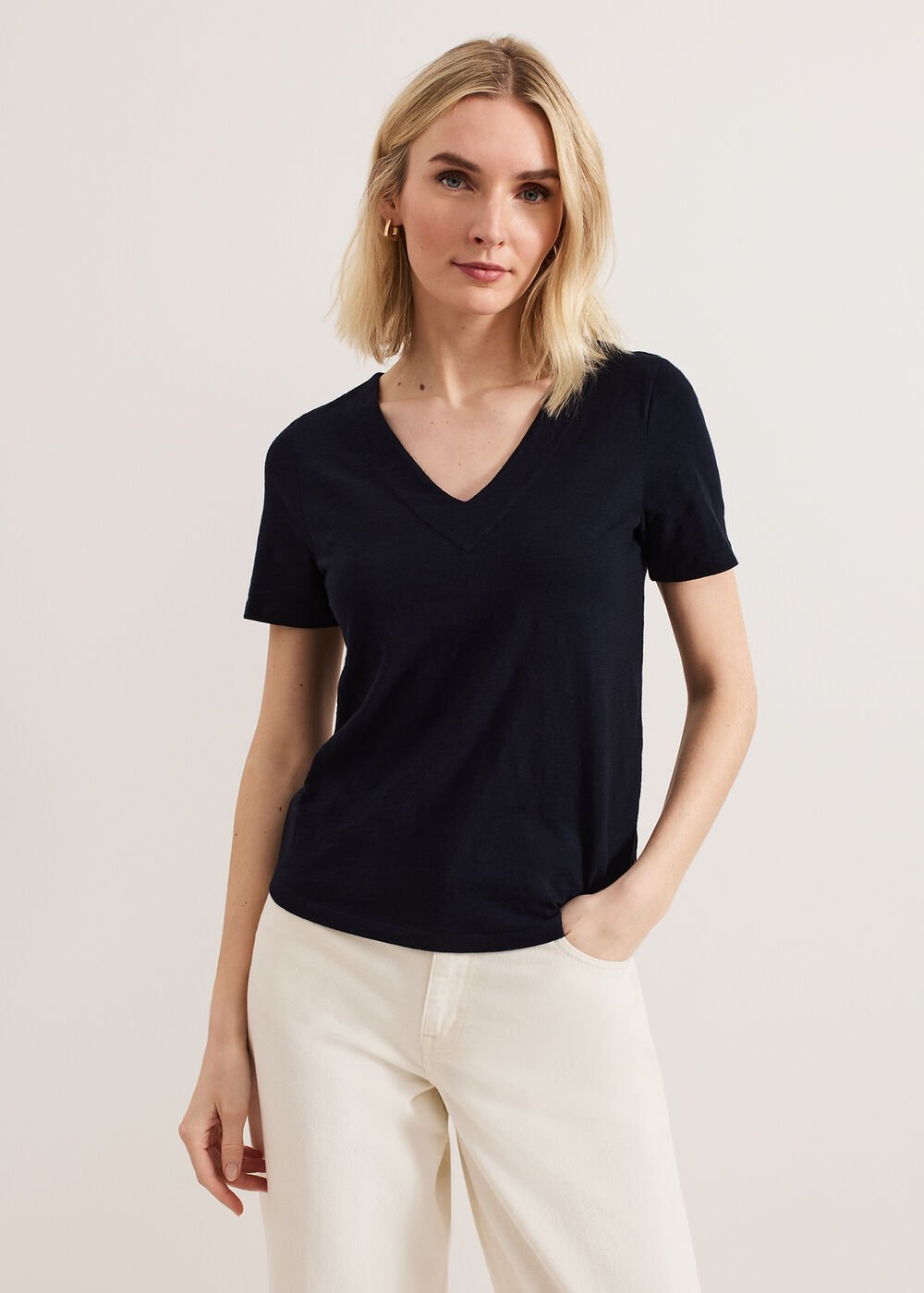 Elspeth Navy V Neck Top - Navy