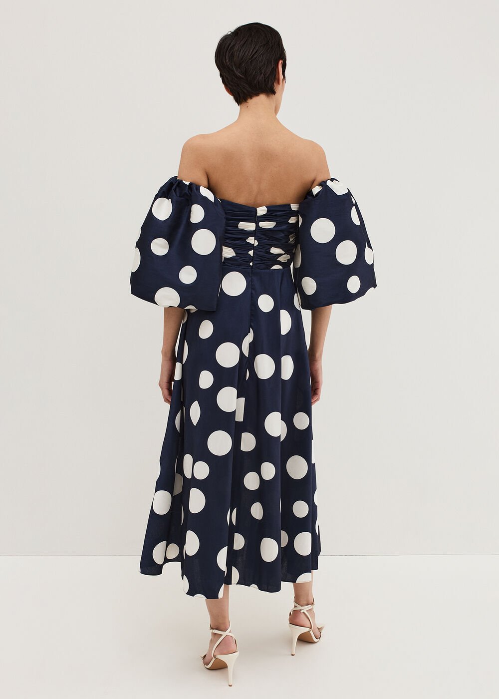 Marilyn Puff Sleeve Polka Dot Maxi Dress - Navy
