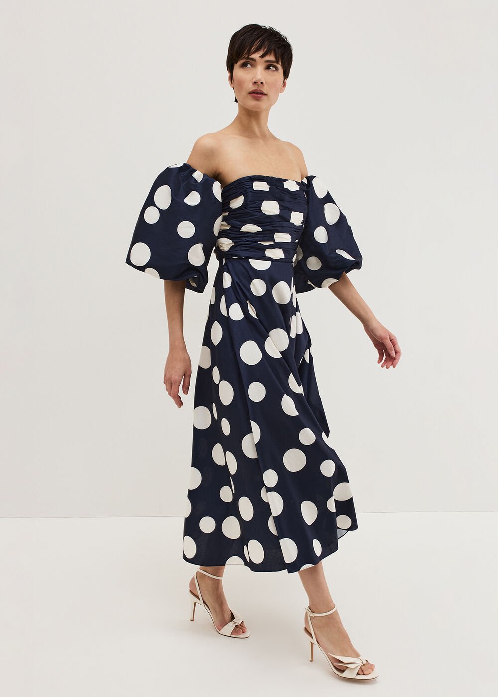 Marilyn Puff Sleeve Polka Dot Maxi Dress - Navy
