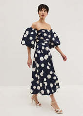 Marilyn Puff Sleeve Polka Dot Maxi Dress - Navy