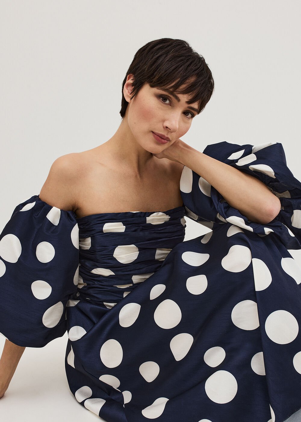 Marilyn Puff Sleeve Polka Dot Maxi Dress - Navy