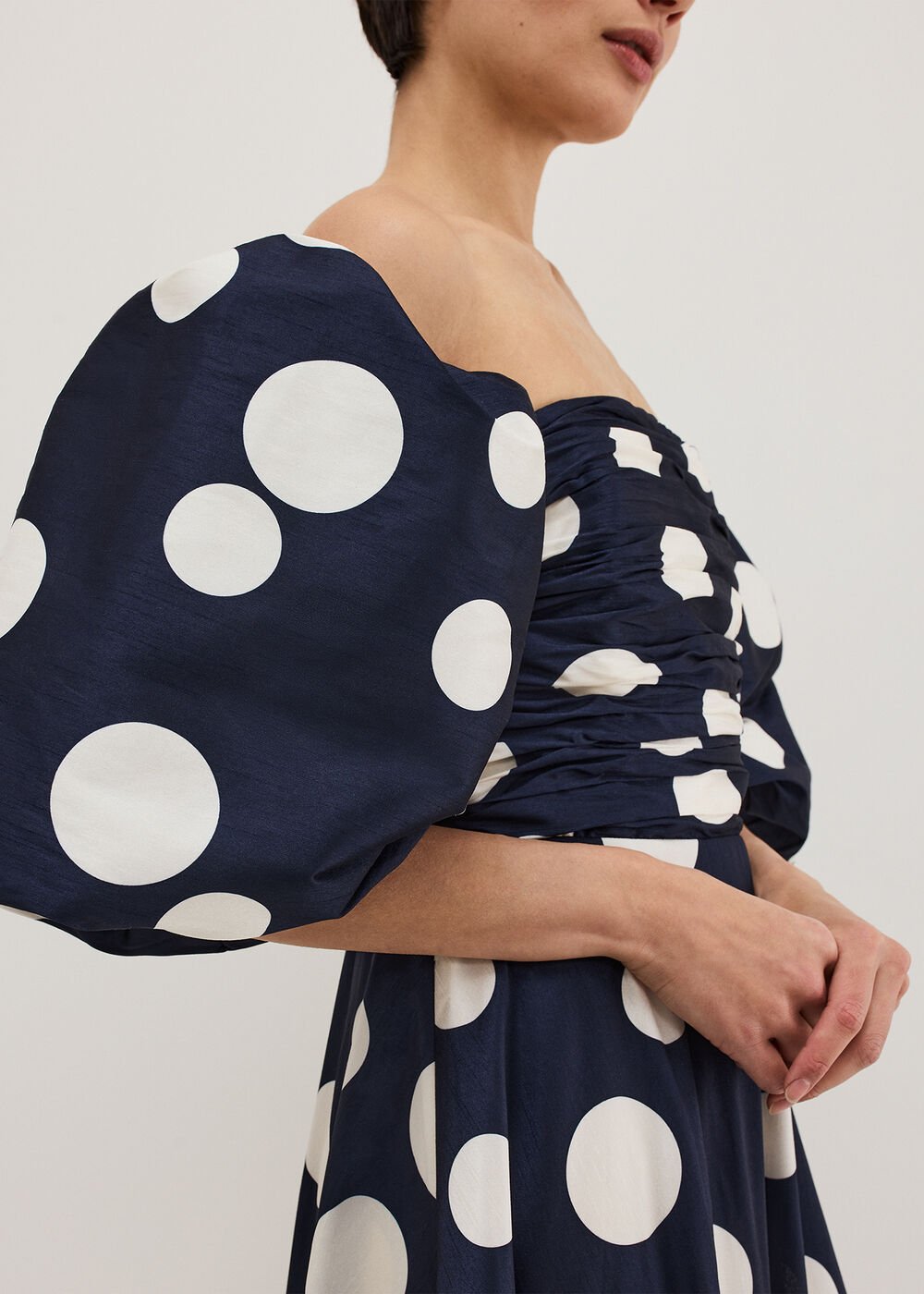 Marilyn Puff Sleeve Polka Dot Maxi Dress - Navy