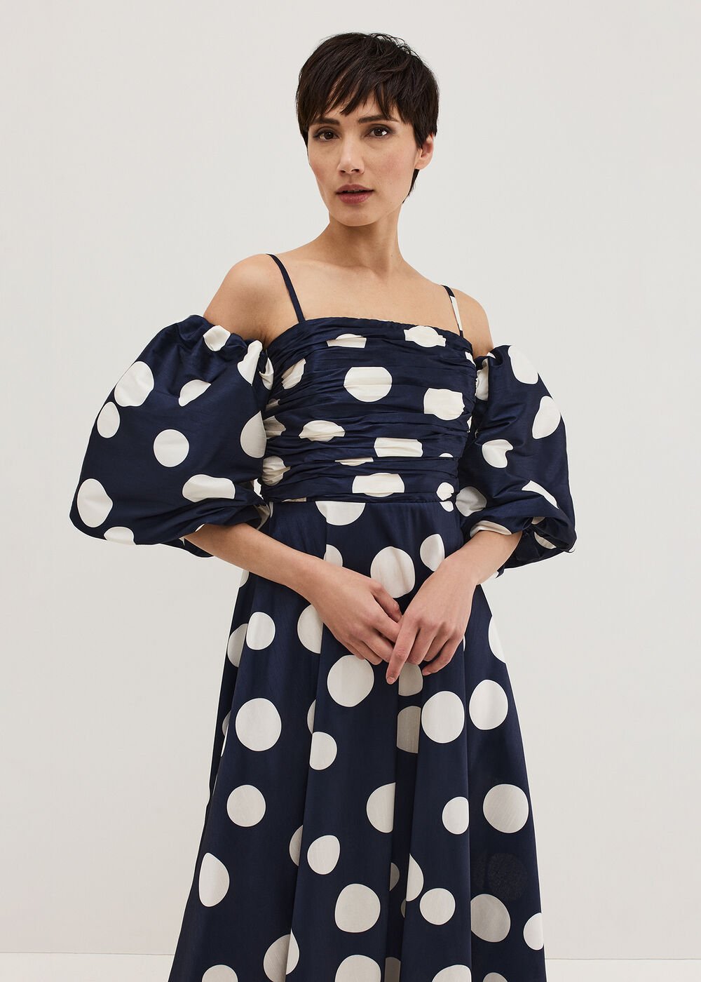 Marilyn Puff Sleeve Polka Dot Maxi Dress - Navy
