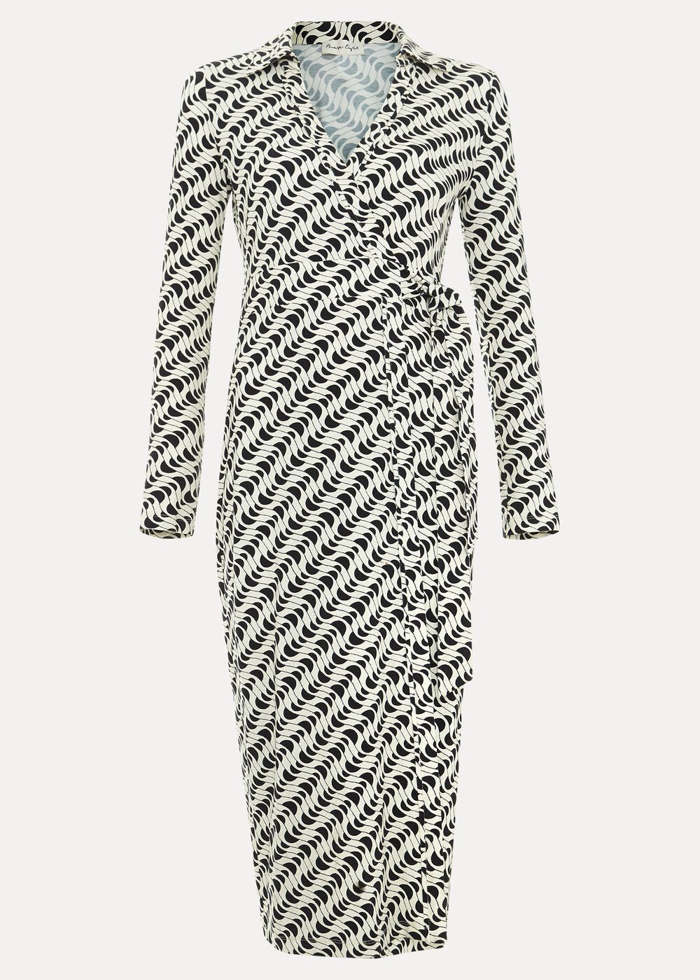 Gina Geo Wrap Dress - Navy/Ivory