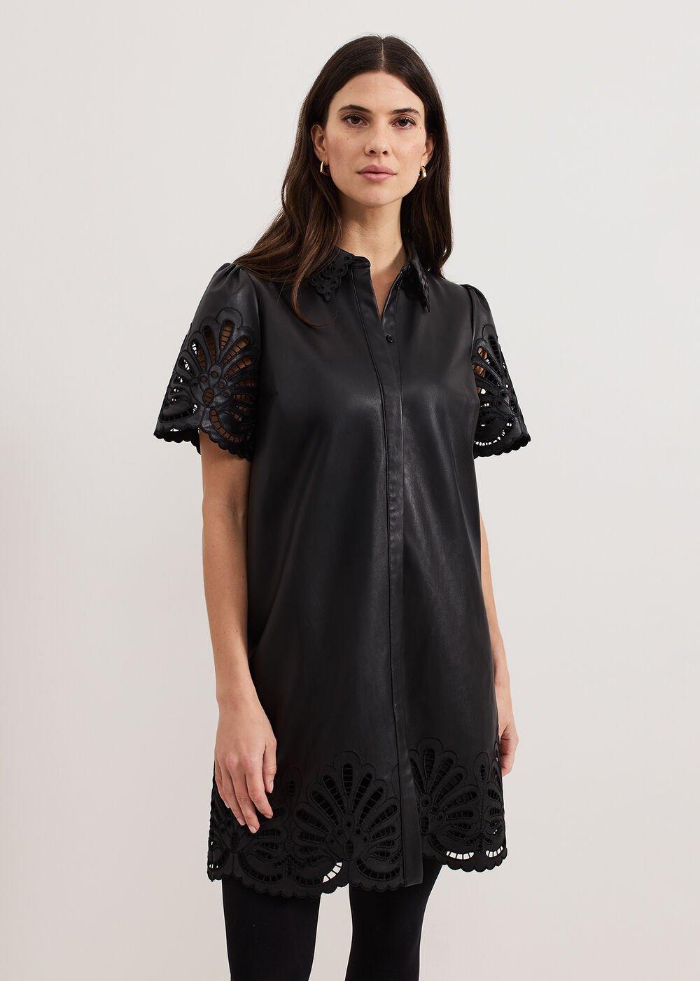 Cutwork Pu Dress - Black