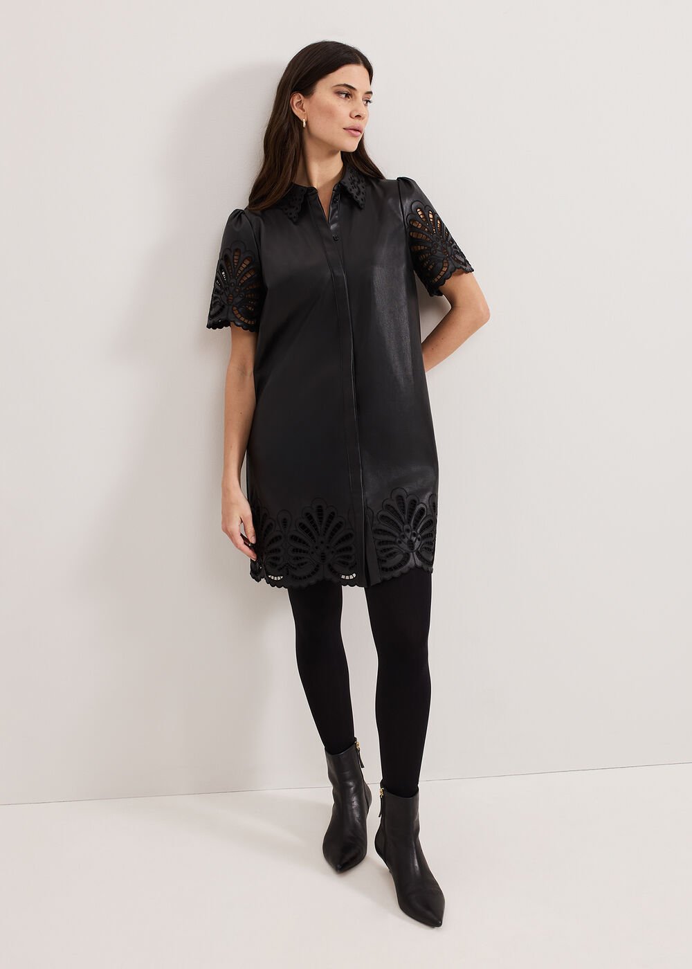 Cutwork Pu Dress - Black