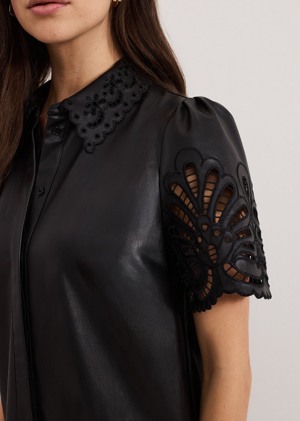 Cutwork Pu Dress - Black
