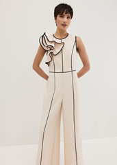 Lucille Ruffle Wide Leg Jumpsuit - Black/Ivory