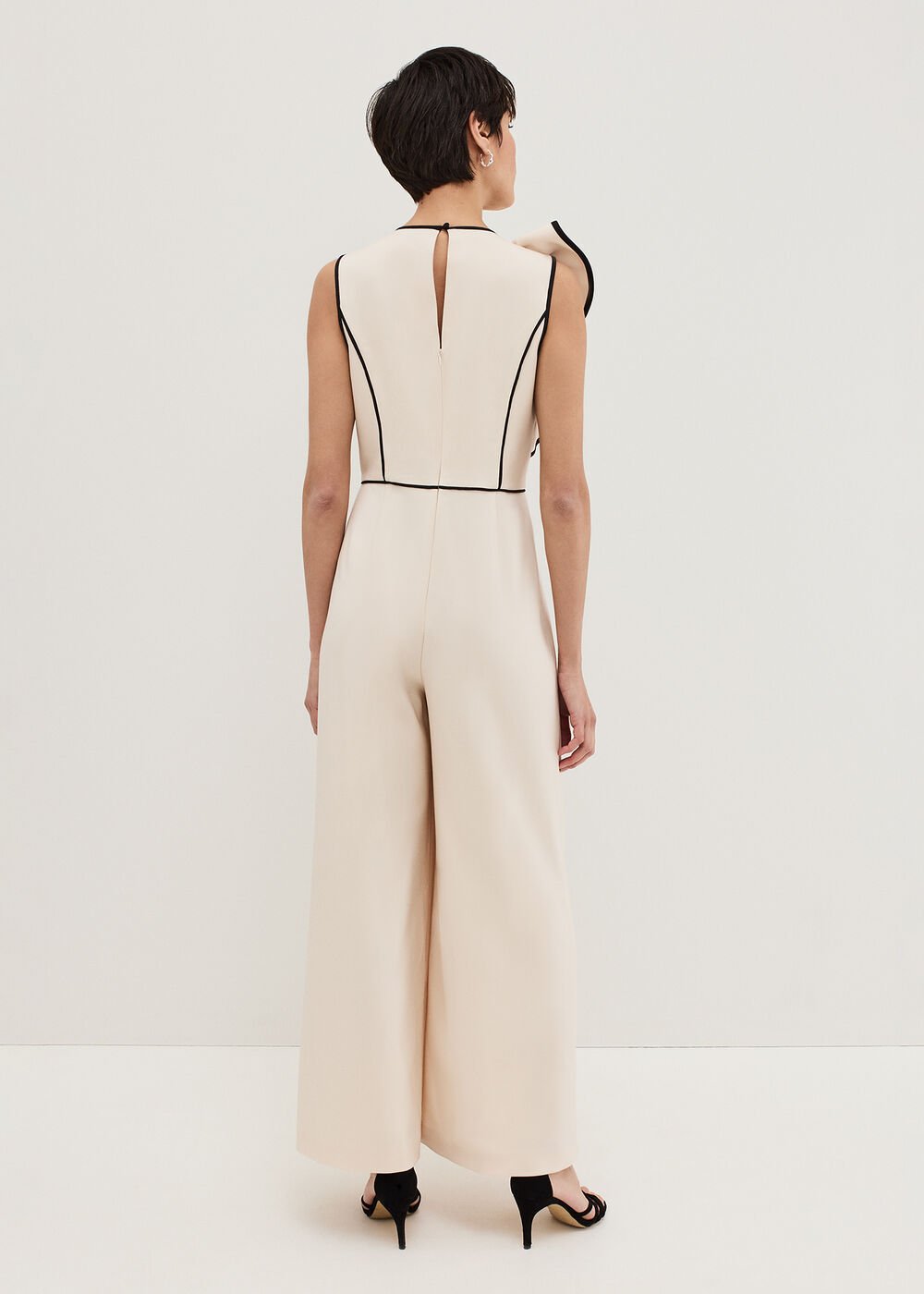 Lucille Ruffle Wide Leg Jumpsuit - Black/Ivory