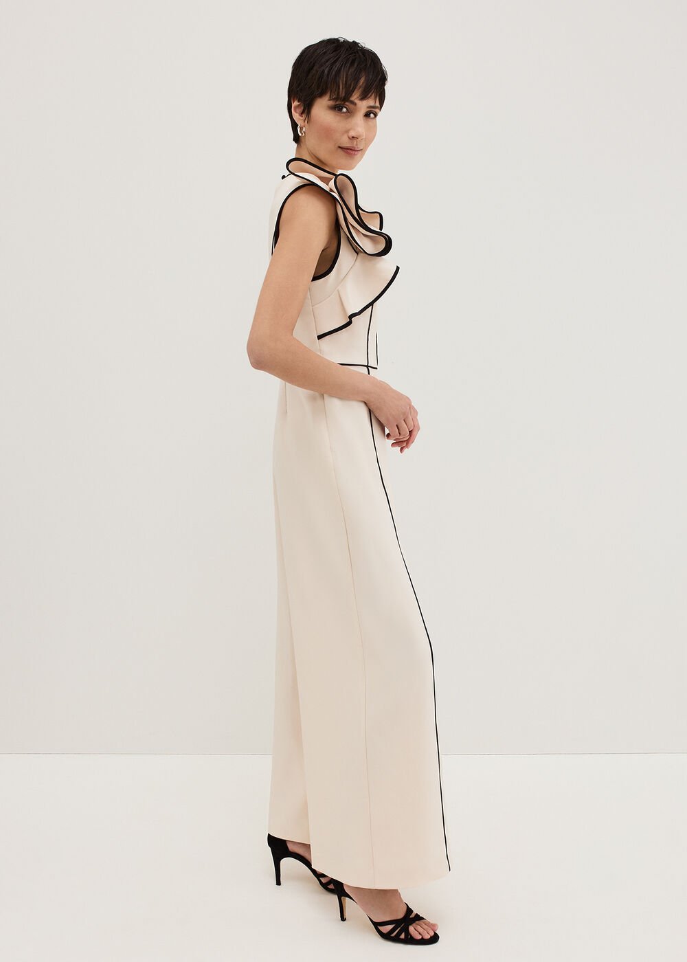 Lucille Ruffle Wide Leg Jumpsuit - Black/Ivory