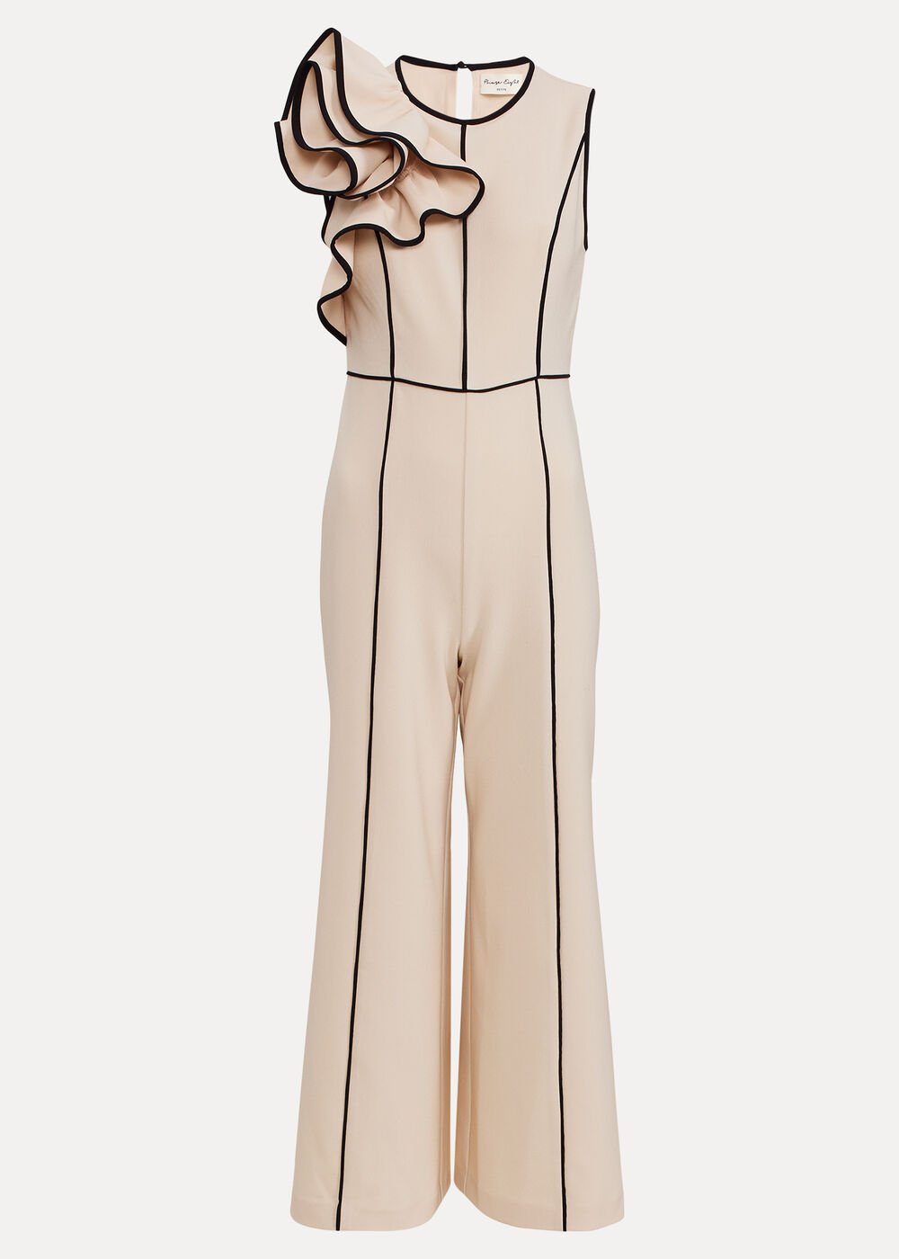 Lucille Ruffle Wide Leg Jumpsuit - Black/Ivory